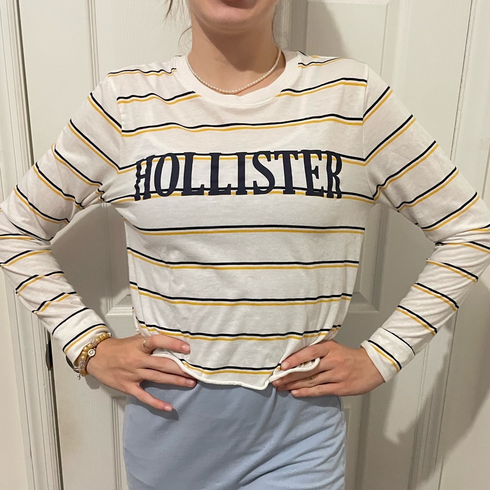 Hollister stripped white long sleeve shirt